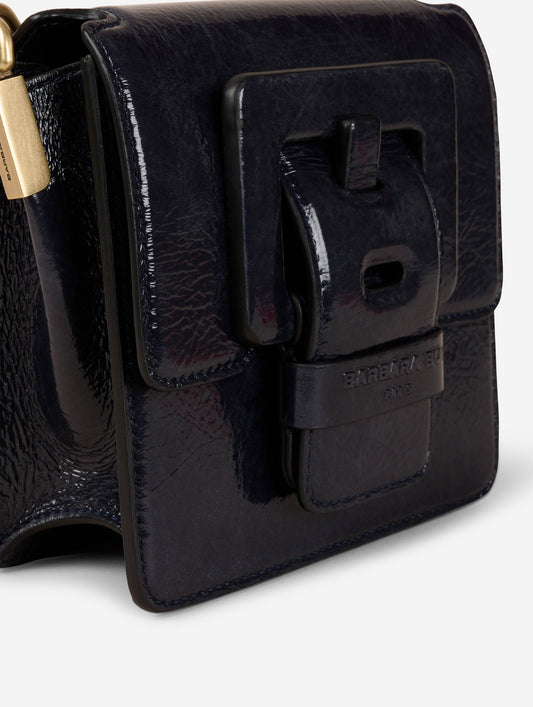 Sac "Love Me" en cuir verni bleu nuit