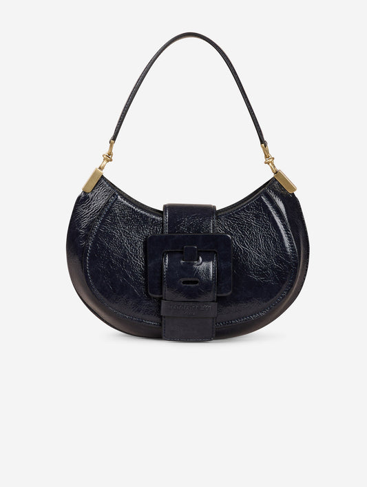Sac "Kiss Me" en cuir verni bleu nuit