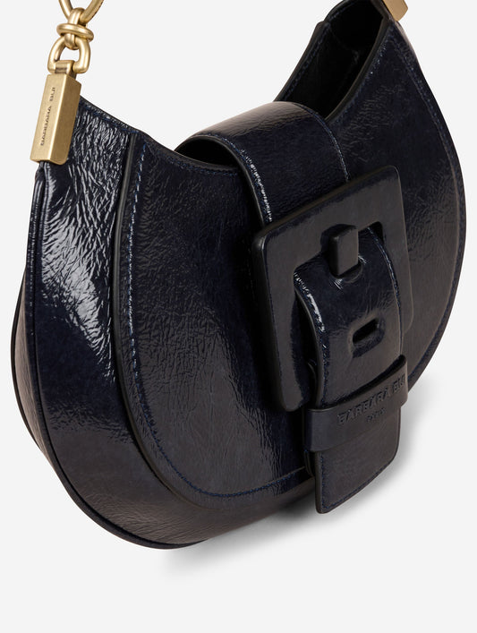 Sac "Kiss Me" en cuir verni bleu nuit