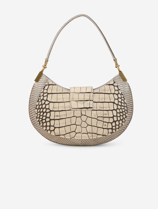 Sac "Kiss Me" en cuir gaufré ivoire patiné noir