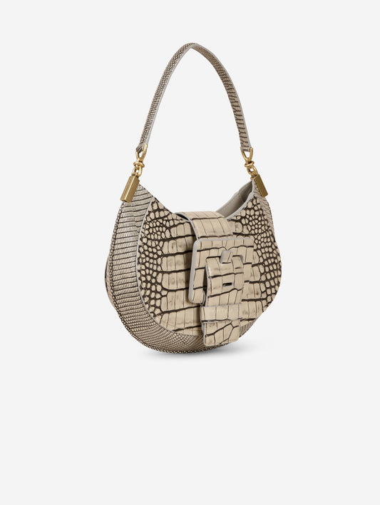Sac "Kiss Me" en cuir gaufré ivoire patiné noir