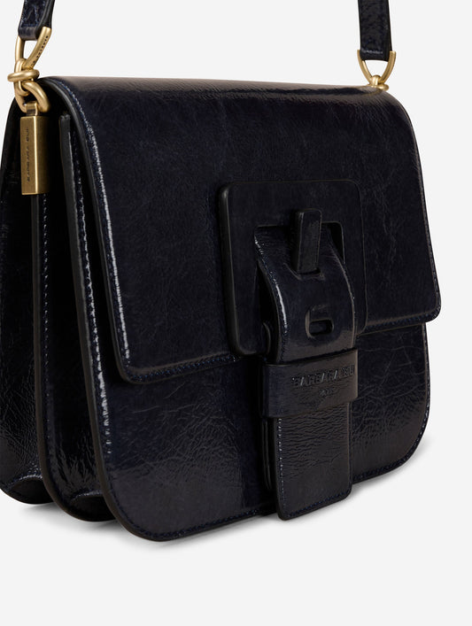 Sac "Touch Me" en cuir verni bleu nuit