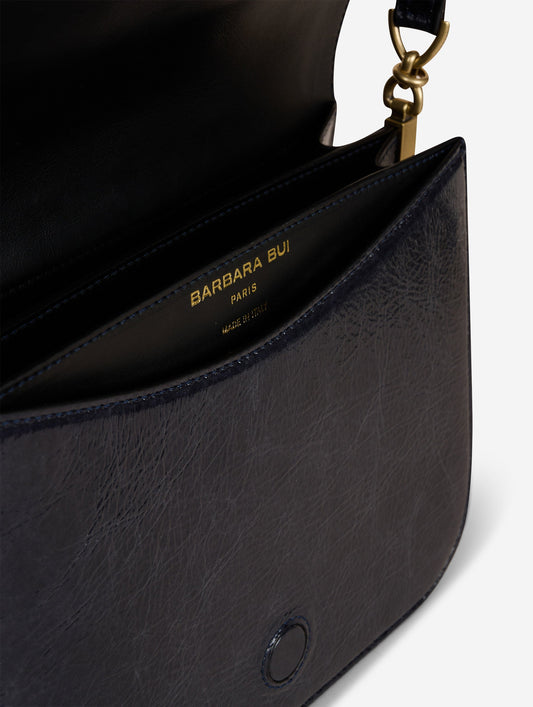 Sac "Touch Me" en cuir verni bleu nuit