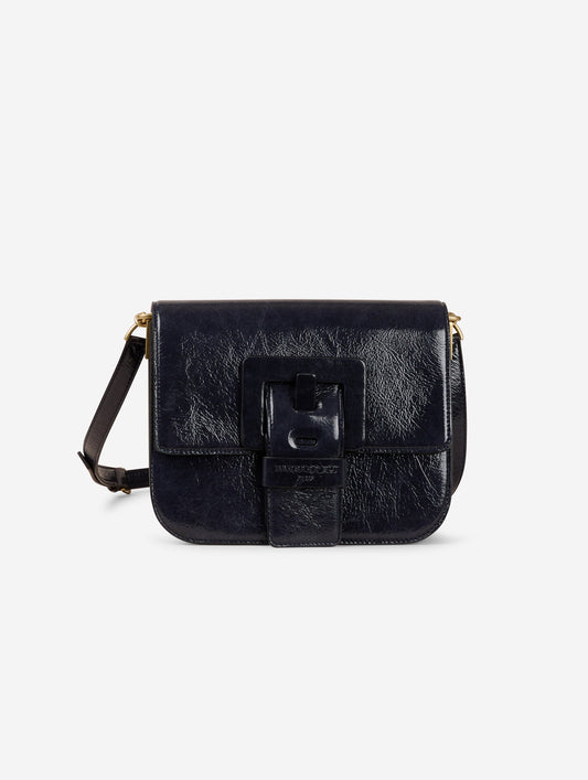 Sac "Touch Me" en cuir verni bleu nuit