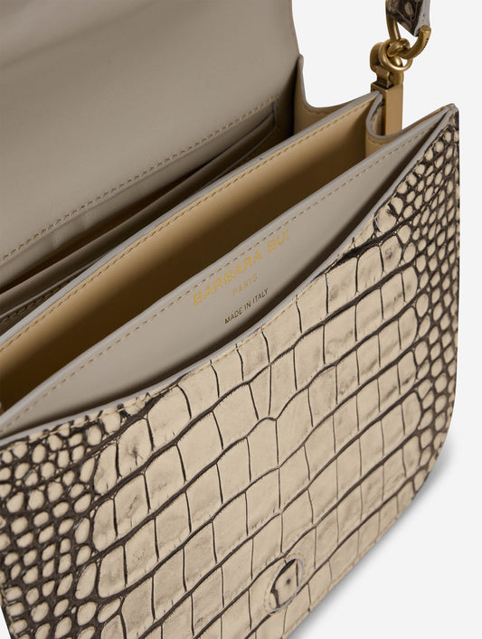 Sac "Touch Me" en cuir gaufré ivoire patiné noir