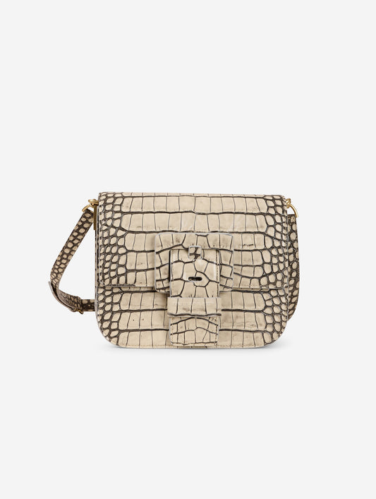 Sac "Touch Me" en cuir gaufré ivoire patiné noir