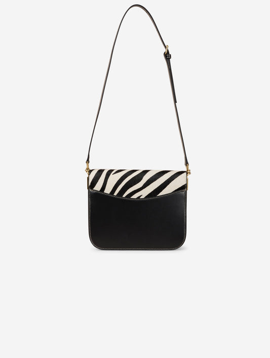 Sac "Touch Me" en cuir noir et pony zèbre