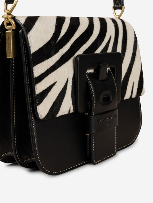 Sac "Touch Me" en cuir noir et pony zèbre