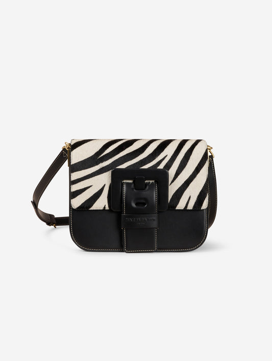 Sac "Touch Me" en cuir noir et pony zèbre
