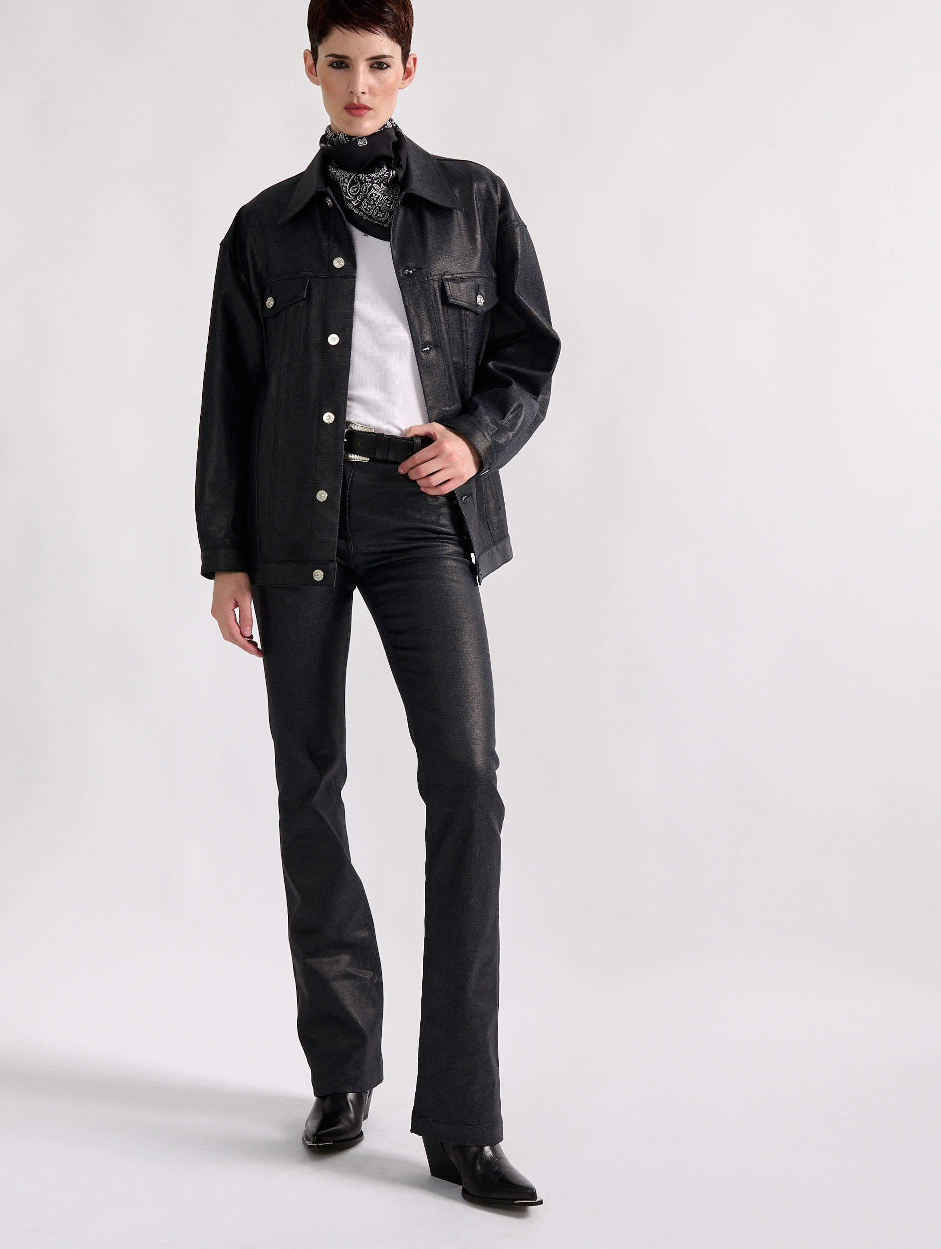 Pantalon Jean Girbaud Résiné Noir Slim - Taille 34 (W24) - Neuf Avec étiquettes, Fabrication Italie