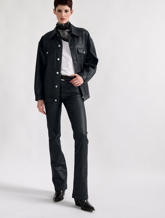 Black resin-coated denim oversized jacket