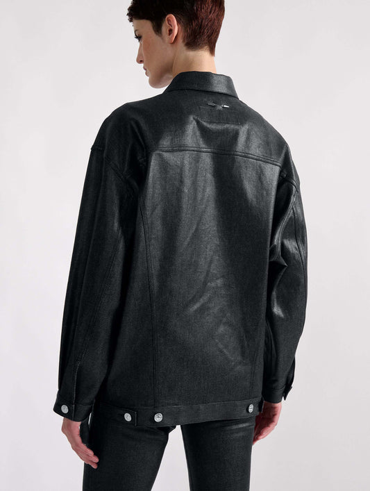 Black resin-coated denim oversized jacket