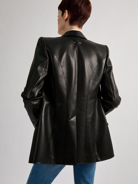Black fitted shawl collar plongé leather jacket