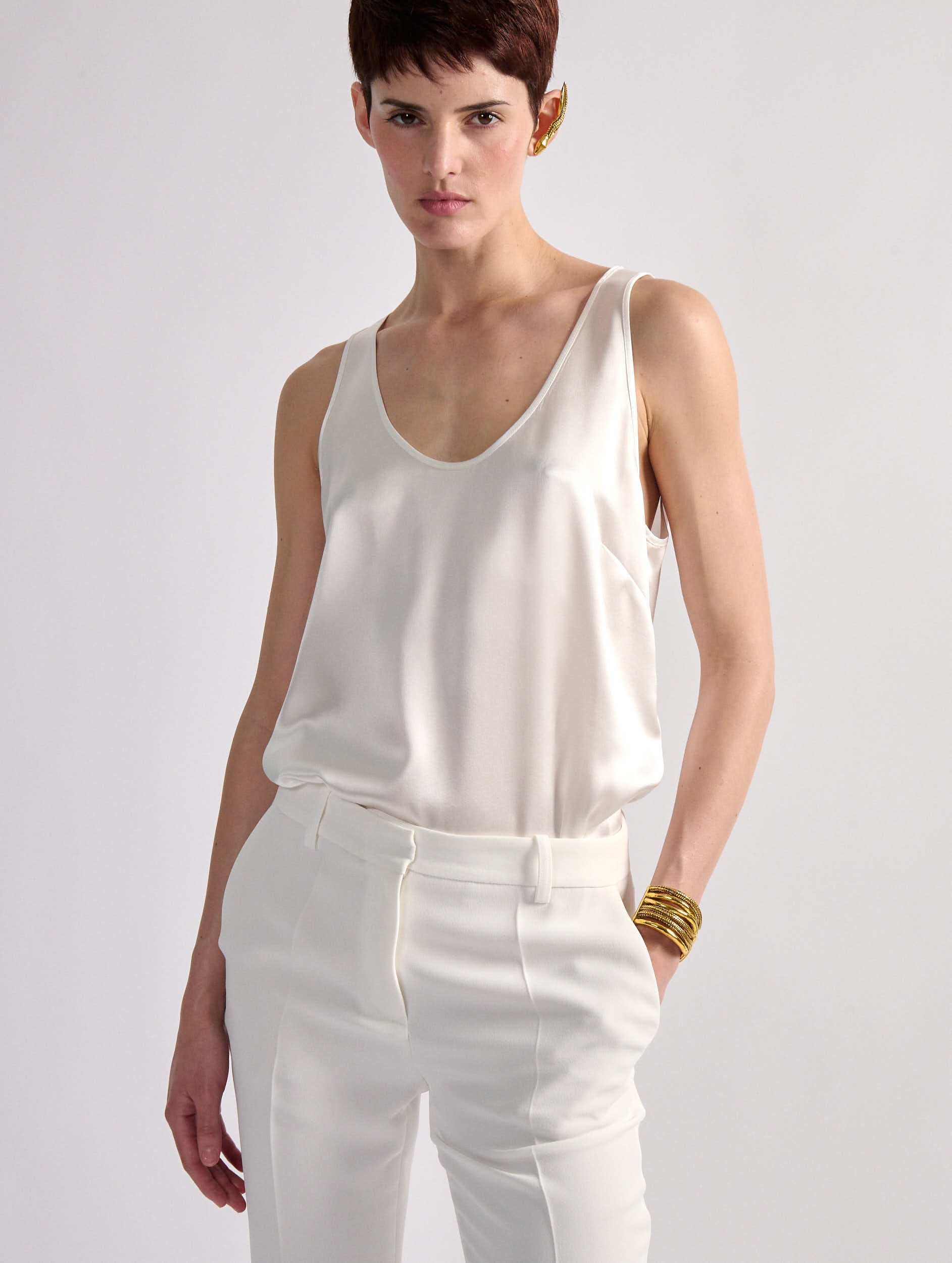 ivory satin tank top