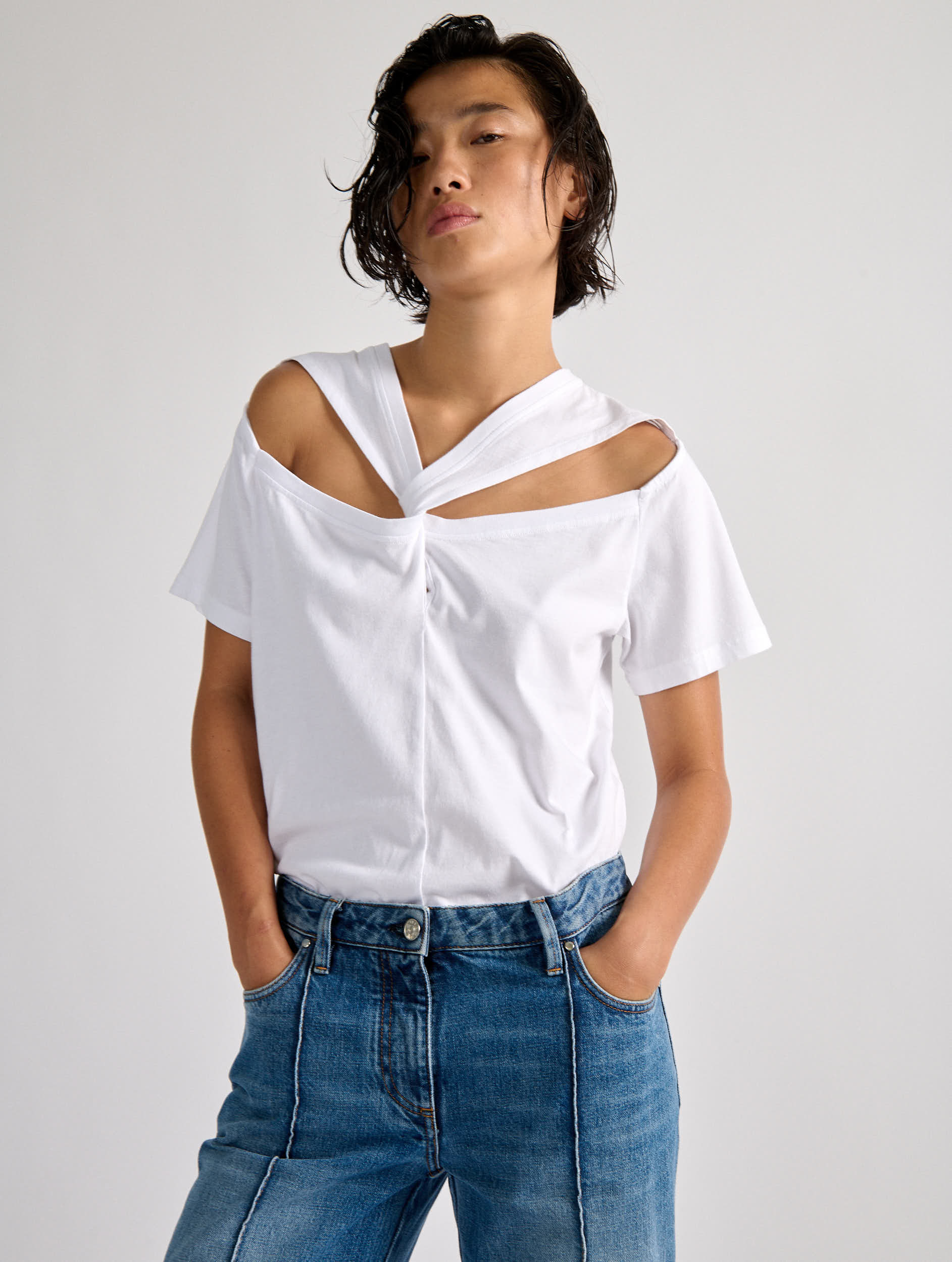 Women ready-to-wear White cotton jersey tee-shirt with draped