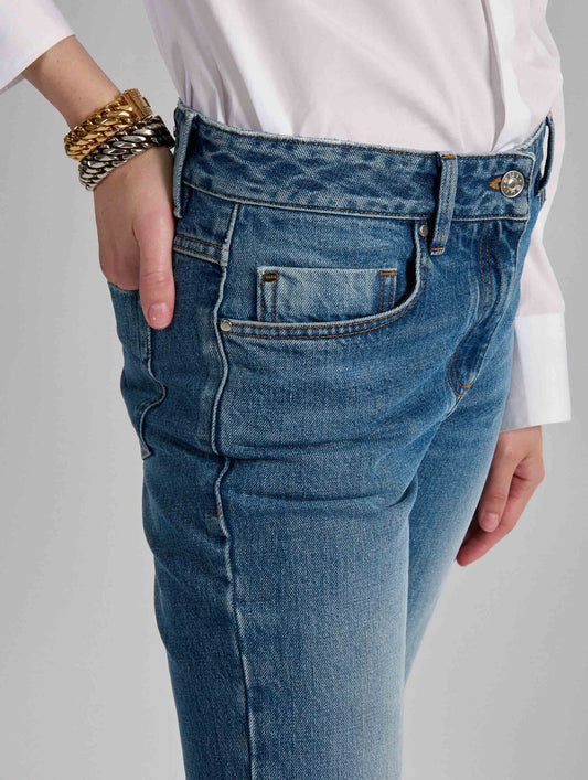 Blue denim 5-pocket straight fit jeans