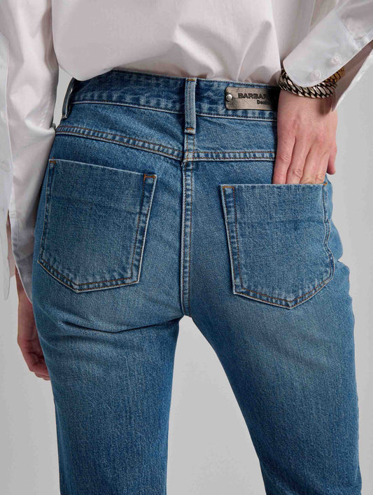 Blue denim 5-pocket straight fit jeans