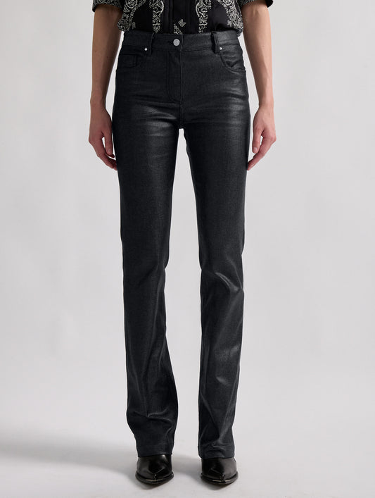 Black resin denim 5-pocket straight fit jeans