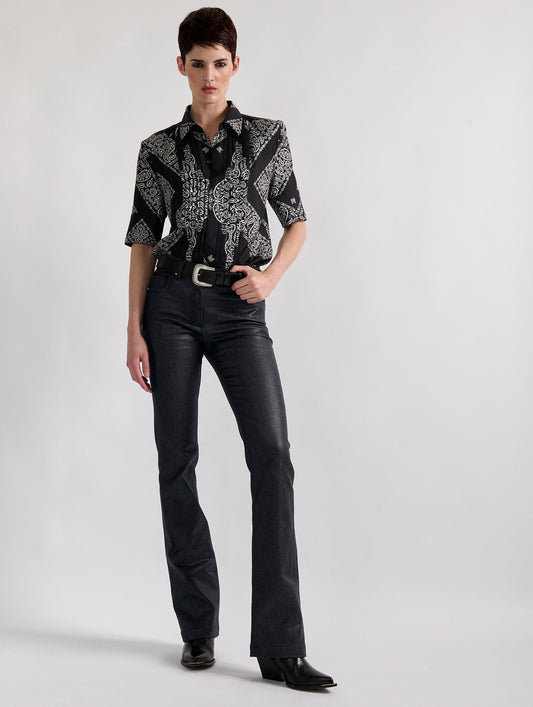 Black resin denim 5-pocket straight fit jeans