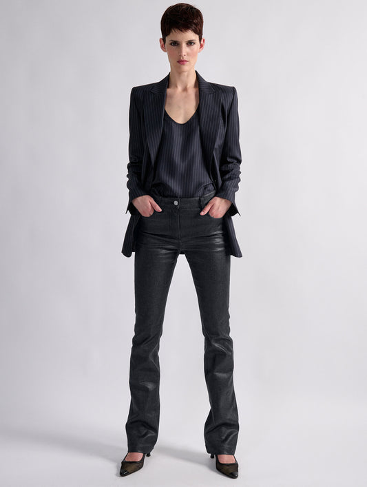 Black resin denim 5-pocket straight fit jeans