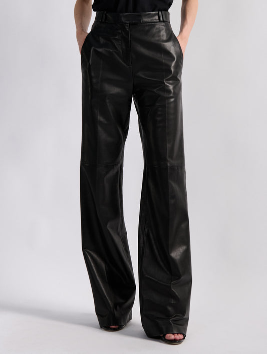 Black plongé leather wide-leg trousers