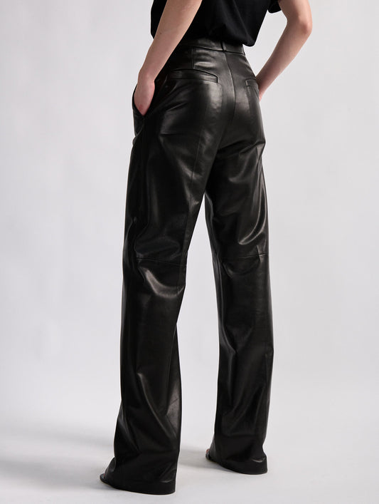 Black plongé leather wide-leg trousers