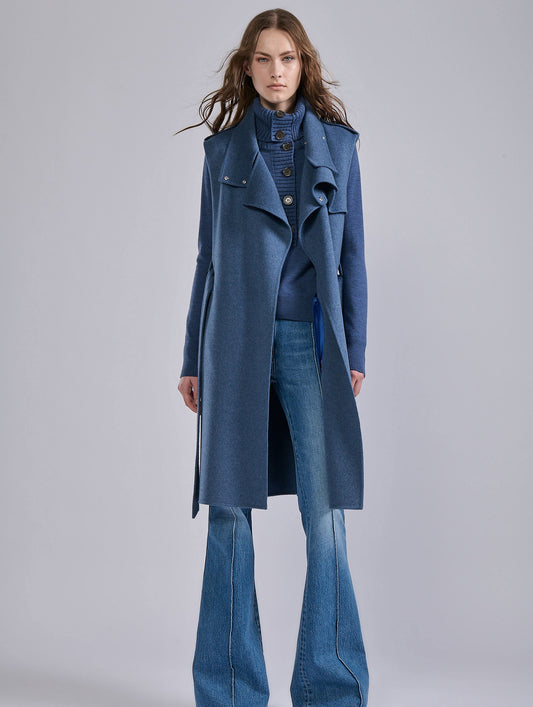 Trench sans manches en double face bleu