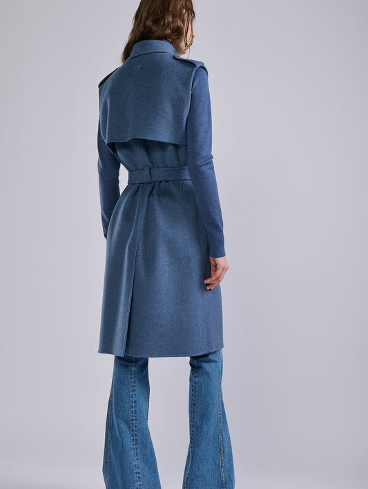 Trench sans manches en double face bleu