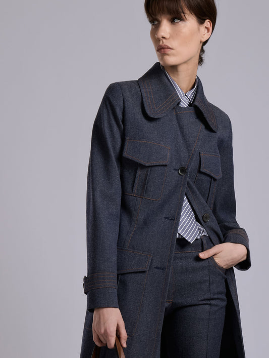 Manteau en denim de laine bleu