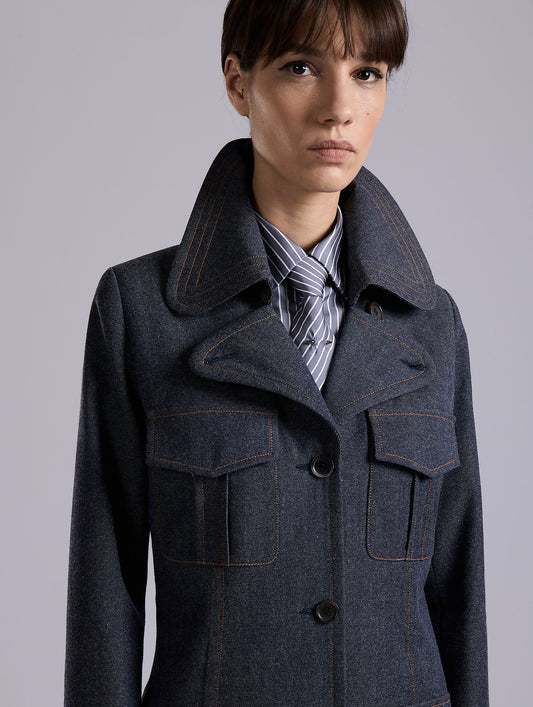 Manteau en denim de laine bleu