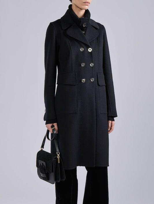 Manteau en laine et cachemire double face noir
