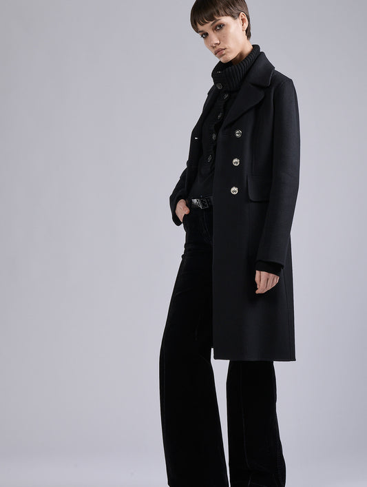Manteau en laine et cachemire double face noir