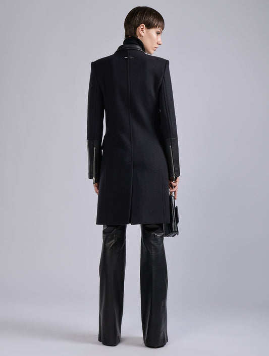 Manteau croisé en drap de laine et cachemire noir