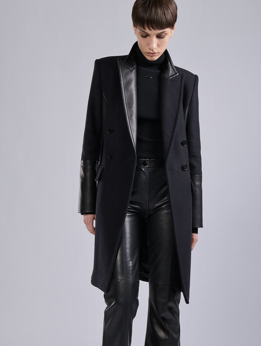 Manteau croisé en drap de laine et cachemire noir