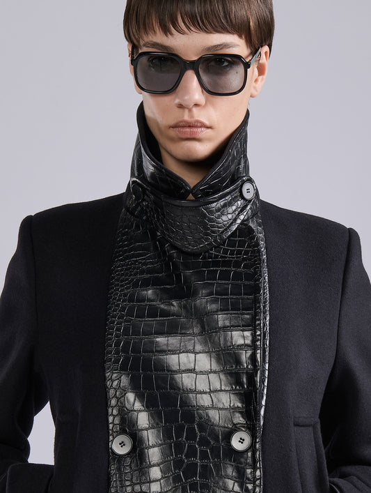 Caban bimatière en drap de laine et cachemire noir