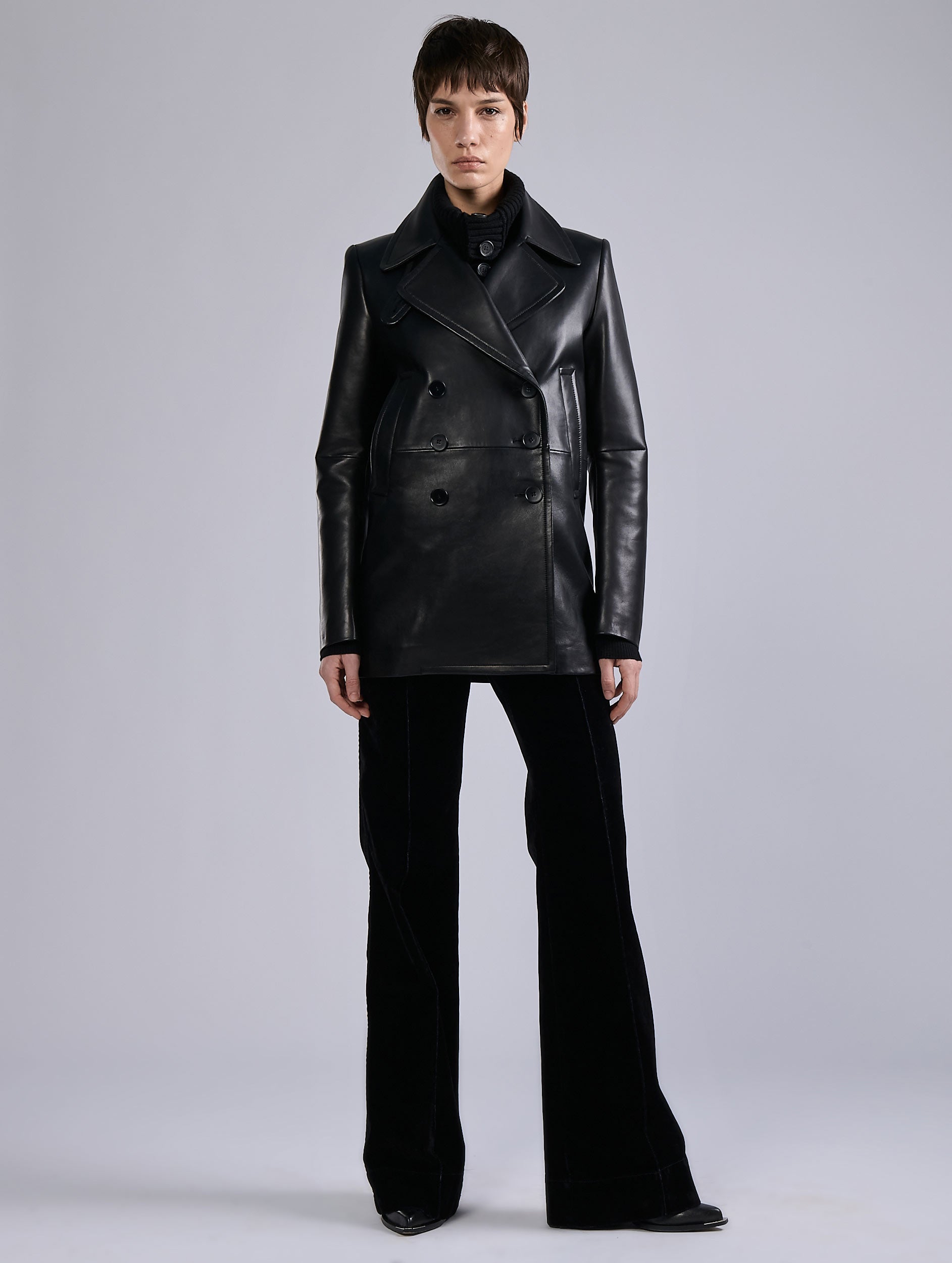 Women ready-to-wear Black plongé leather pea coat Barbara Bui
