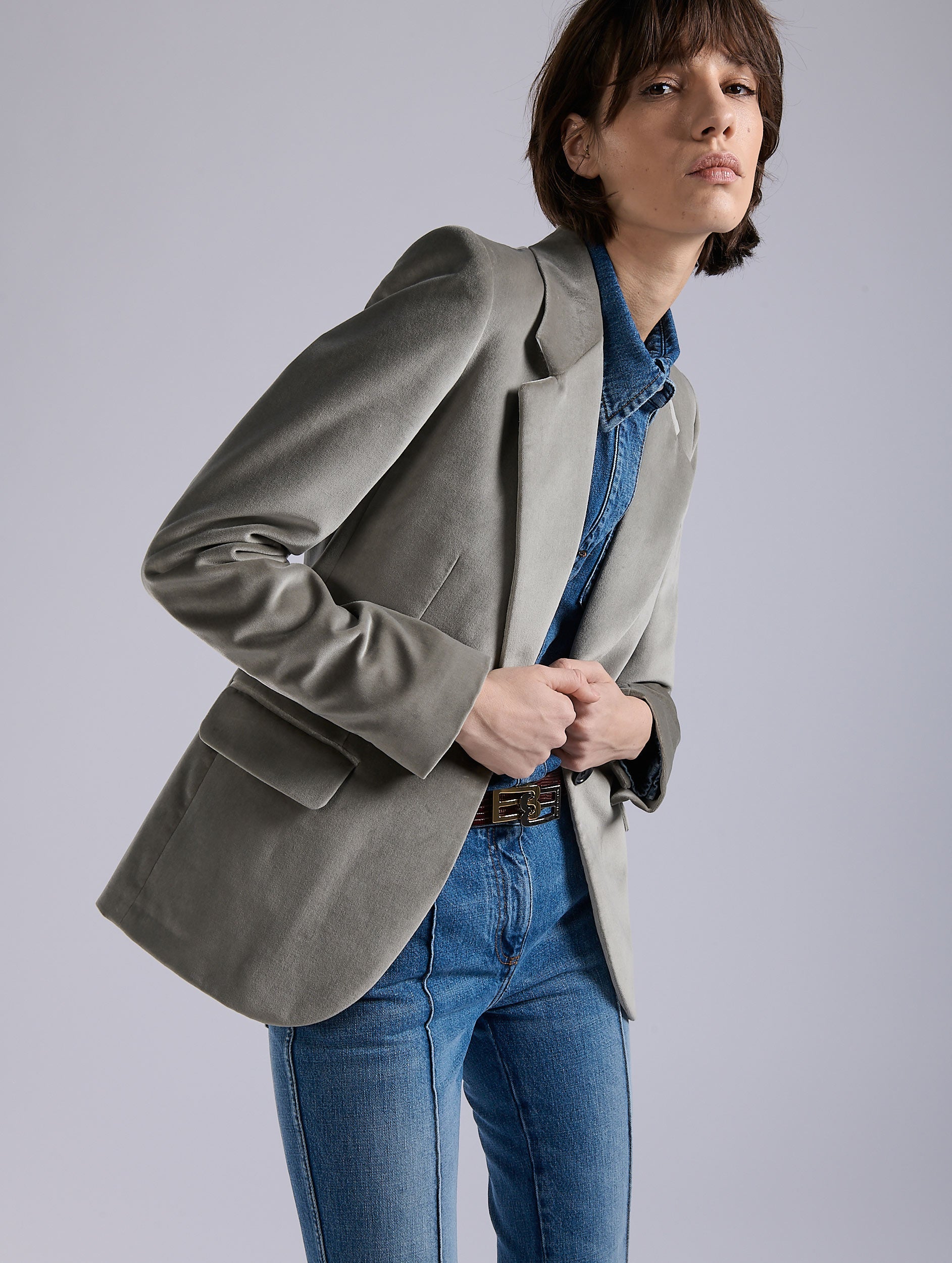 Women ready-to-wear Grey velvet fitted jacket Barbara Bui
