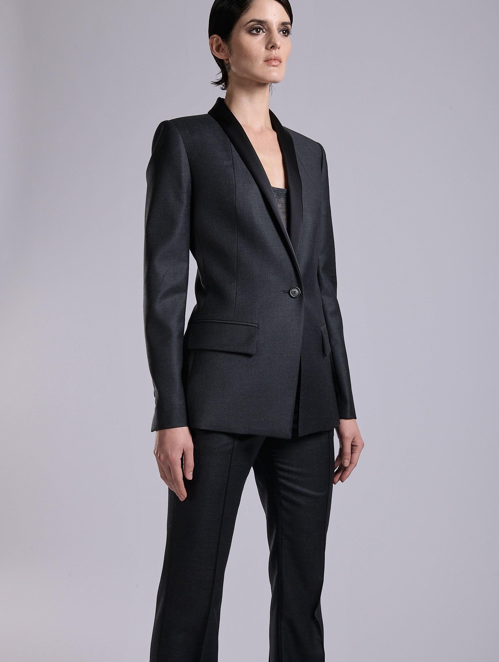 Prêt-à-Porter Femme Veste à col satin en sergé laine cachemire