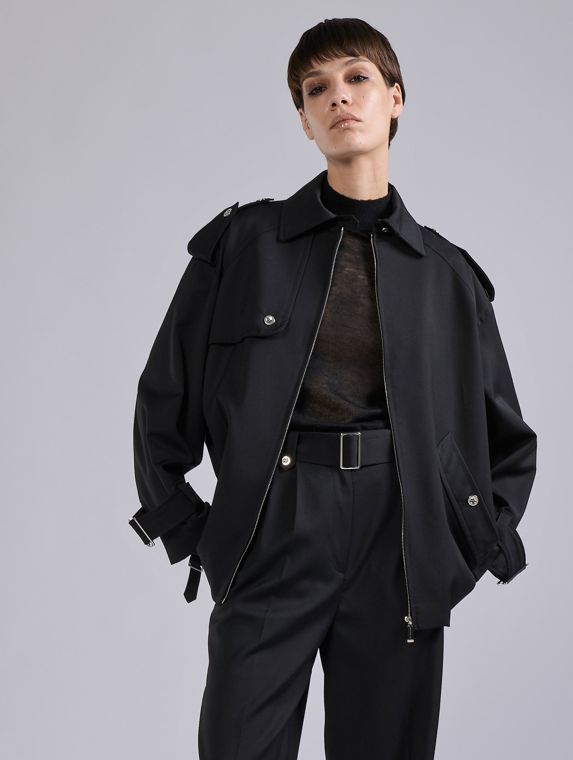 Women Ready-to-wear | Black oversized stretch wool gabardine