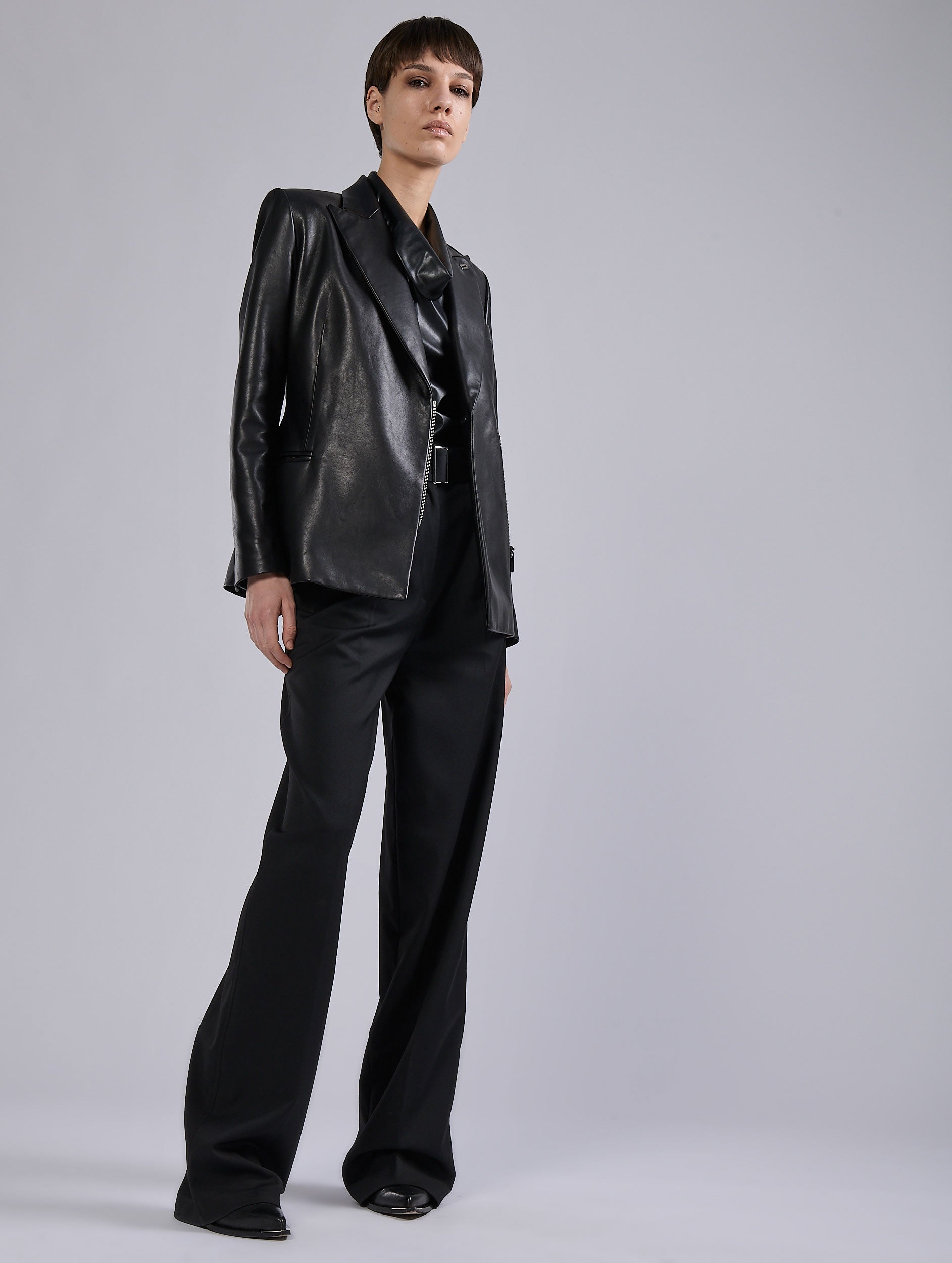 barbara bui leather dress Vintage Barbara Bui Cowl Neck Sleeveless Leather Belt Jersey Dress Black US 2 4