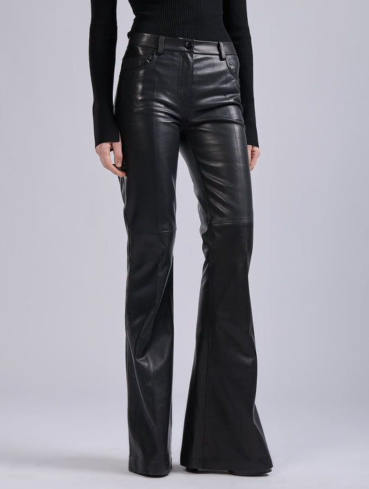 Black plongé leather flare trousers