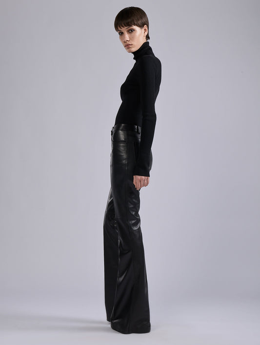 Black plongé leather flare trousers