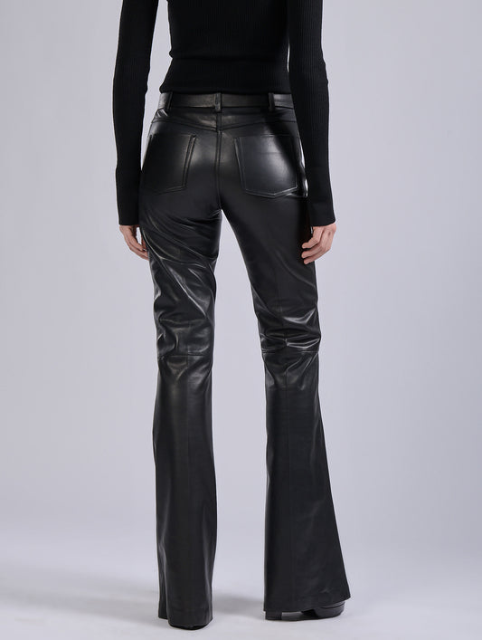 Black plongé leather flare trousers
