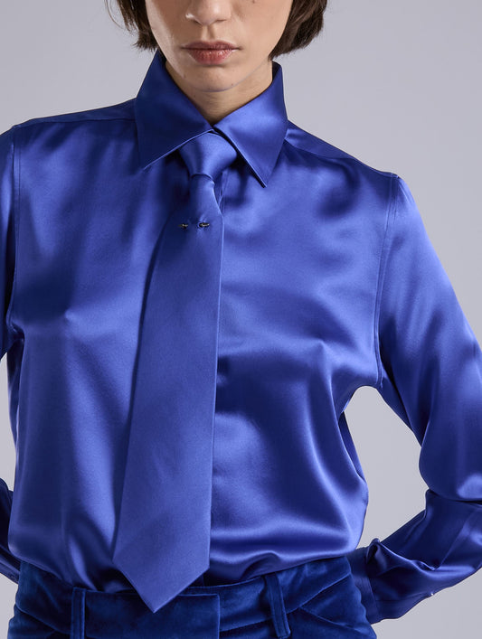 Blue silk satin tie