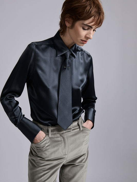 Black silk satin tie