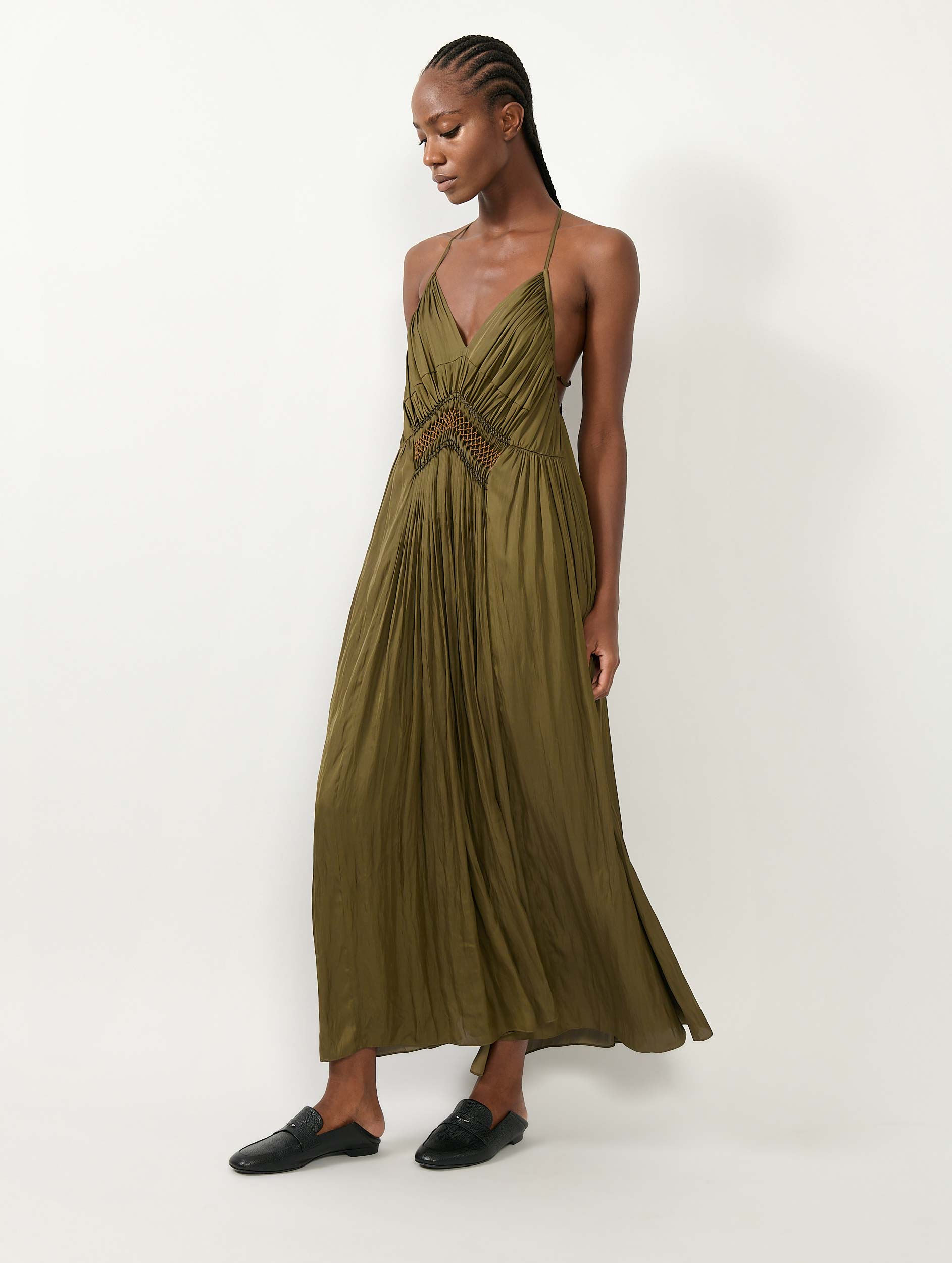 Women Ready-to-Wear | Khaki Angel Skin backless long dress | Barbara Bui Official Online Store Women Ready-to-Wear | Khaki Angel Skin backless long dress | Barbara Bui Official Online Store