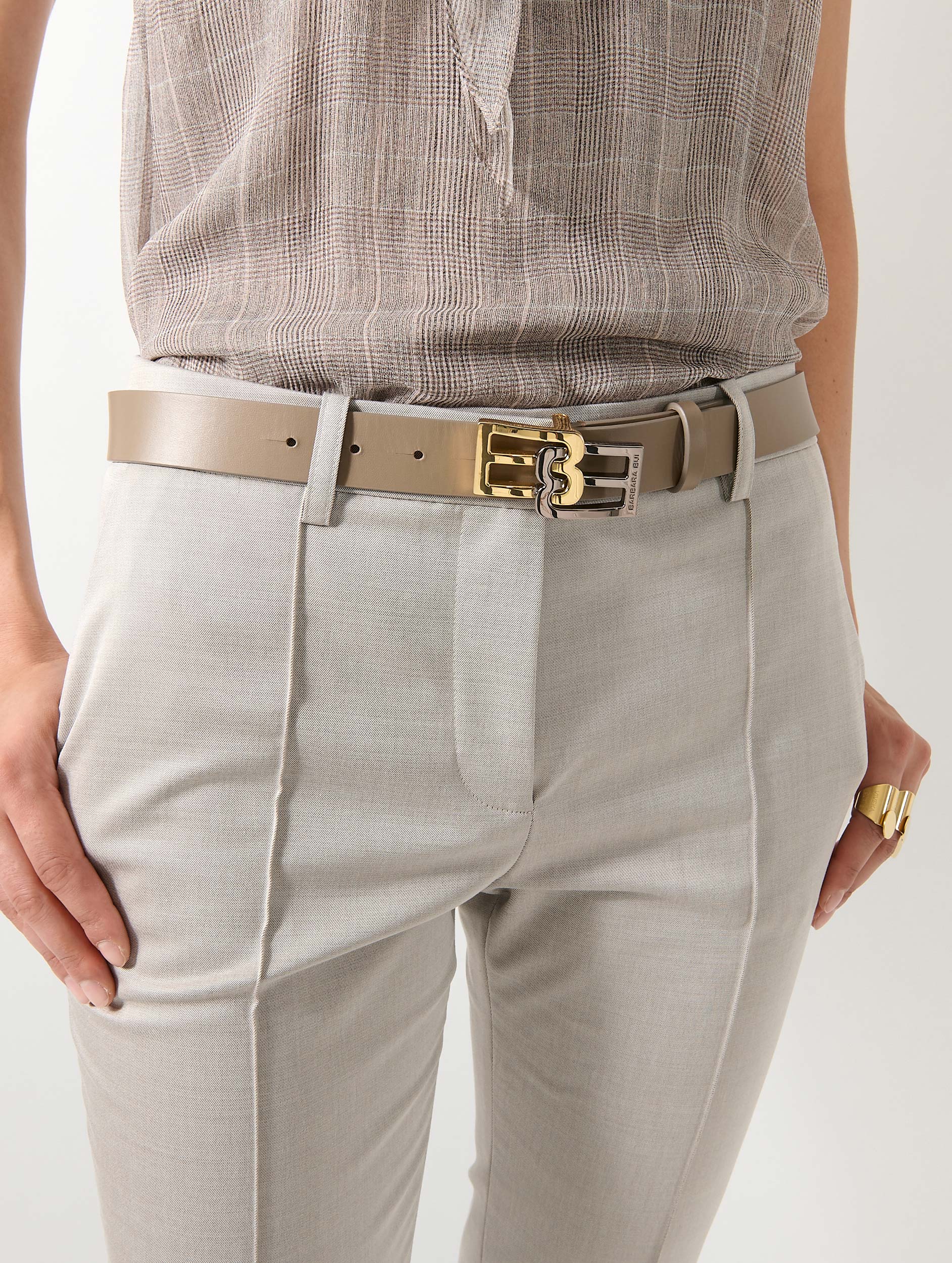 Taupe Burberry Belt Reversible Check B Buckle Belt in Sand beige/military brown  main image 2