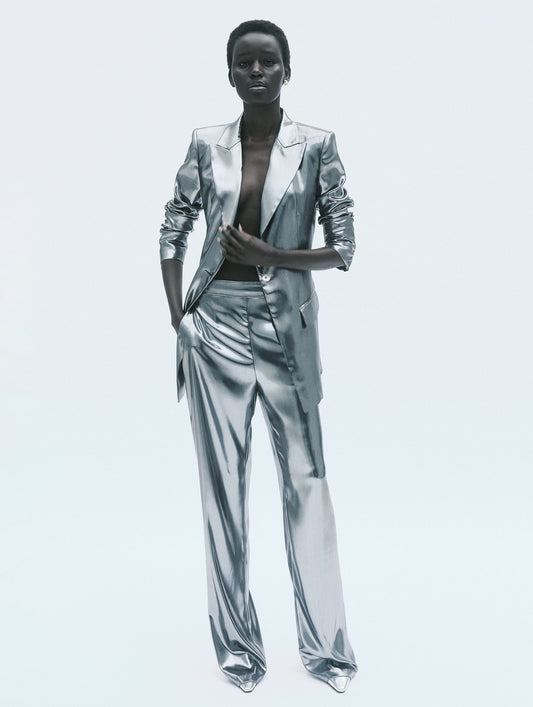 Silver metallic satin jacket