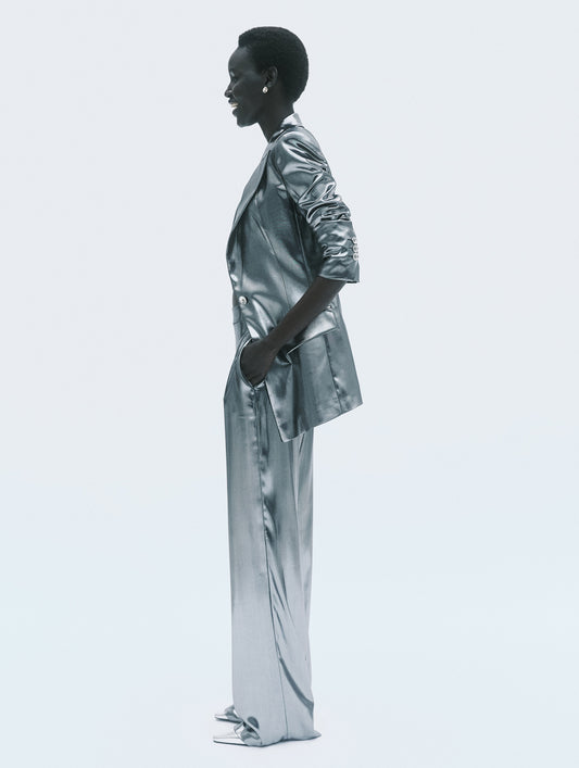 Silver metallic satin jacket
