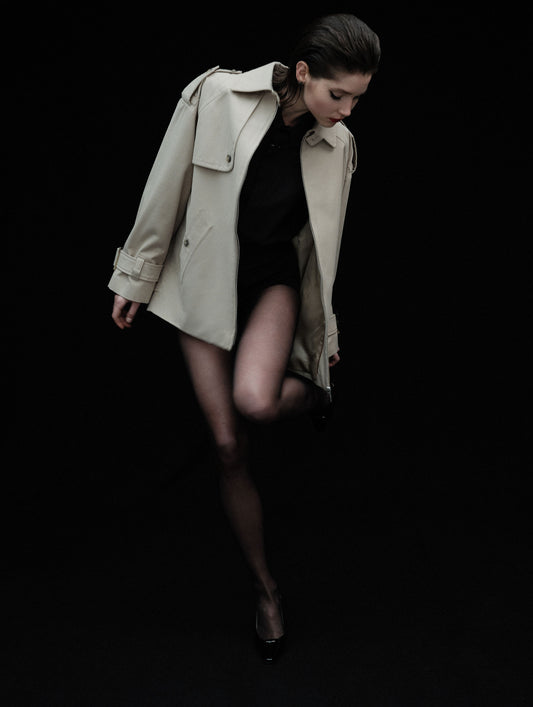 Blouson oversized en gabardine coton et laine sable